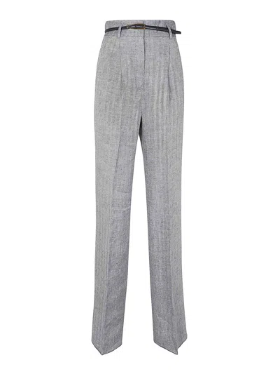Max Mara Patterned Linen Trousers In Blue