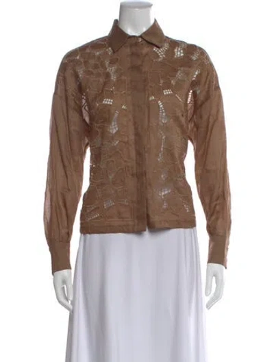 Pre-owned Max Mara Patterned Long Sleeve Blouse In Brown