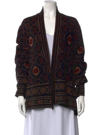 Pre-owned Max Mara Patterned Open Front Sweater In Black