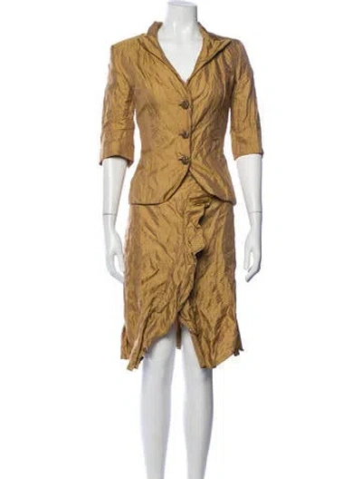 Pre-owned Max Mara Patterned Ruffle Embellishment Skirt Suit In Yellow