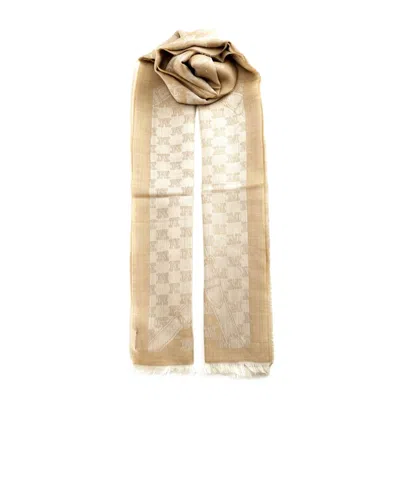 Max Mara Monogram-pattern Fringed Scarf In Gold