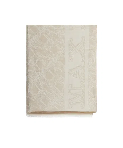 Max Mara Jacquard Logo Scarf In Neutral