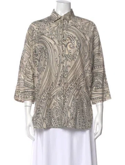 Pre-owned Max Mara Patterned Three-quarter Sleeve Top W/ Tags In Neutral