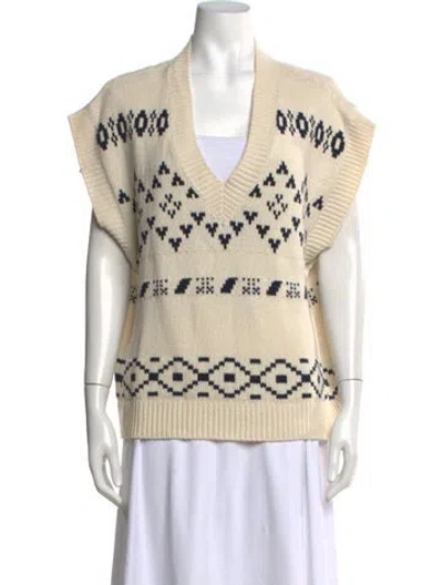 Pre-owned Max Mara Patterned V-neck Sweater In Neutrals