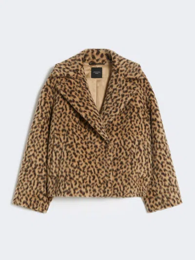 Max Mara Patterned Wool-blend Pea Coat In Brown