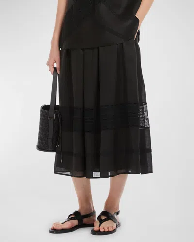 Max Mara Patto Pleated Lace-inset Midi Skirt In Black