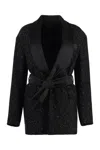 Max Mara Pau Viscose Blend Blazer With All-over Sequins In Black