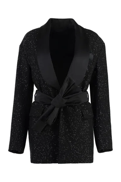 Max Mara Embellished Belted Jacket In Black