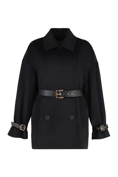 Max Mara Studio Pausa Double-breasted Virgin Wool Coat In Black