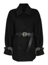Max Mara Studio Pausa Double-breasted Virgin Wool Jacket With Waist Belt In Black