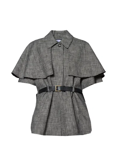 Max Mara Pavetta Prince Of Wales Check Belted Cape In Black
