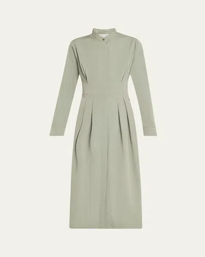 Max Mara Pavia Pleated Cotton Midi Dress In Green