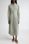 Max Mara Pavia Pleated Long Sleeve Cotton Shirtdress In Green