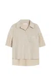 Max Mara Sand Colour Linen Polo In Beige