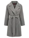 Max Mara Tailored Wool Coat With Belted Waist In Gray