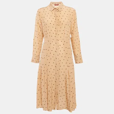 Pre-owned Max Mara Peach Printed Silk Pleated Shorts Dress M