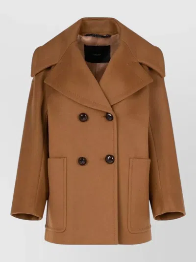 Max Mara Peacoat Double Breasted Coat Large Lapels In Brown