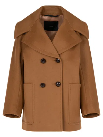 Max Mara Peacot Double-breasted Coat In Brown