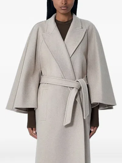 Max Mara Peak-lapels Self-tie Coat In Neutral