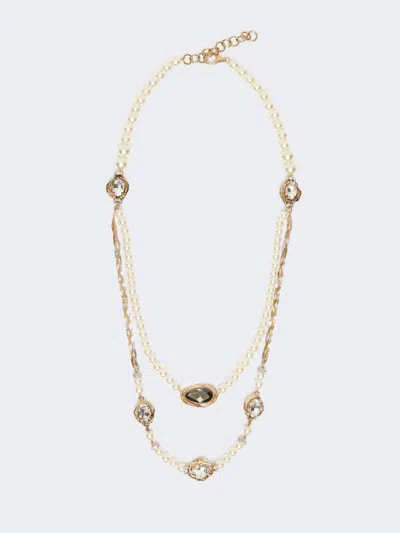 Max Mara Pearl And Rhinestone-adorned Necklace In Gold