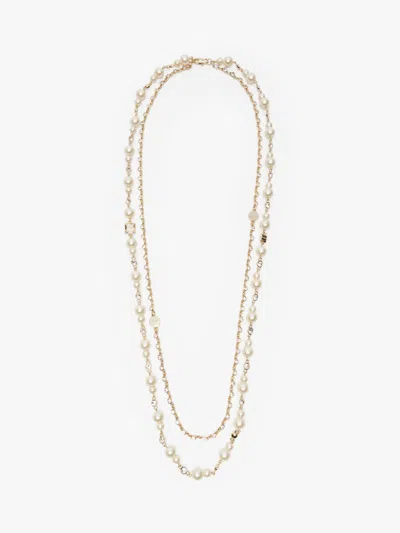 Max Mara Pearl And Rhinestone Long Necklace In Gold