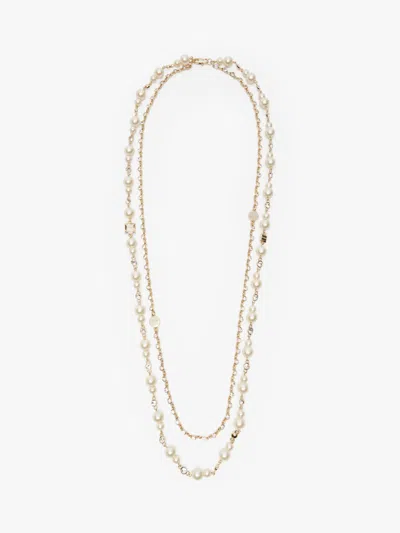 Max Mara Pearl And Rhinestone Long Necklace In Pearly White