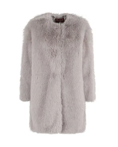 MAX MARA PEARL GREY FAUX FUR EFFECT COAT