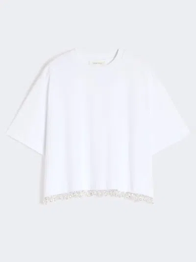 Max Mara Pearl-embroidered Cropped T-shirt In White