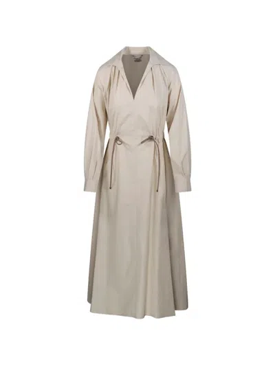 Max Mara Pedaggi Cotton Popeline Midi Dress In Neutral