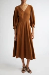 Max Mara Pedaggi Cotton Midi Dress In Tobacco