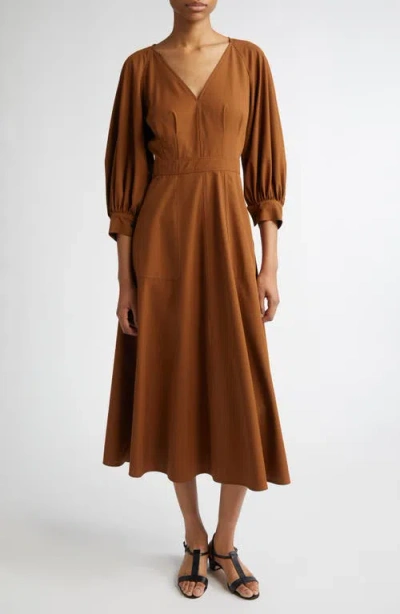 Max Mara Pedaggi Paneled Cotton Midi Dress In Brown