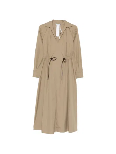 Max Mara Pedaggi Drawstring V-neck Midi Dress In Brown