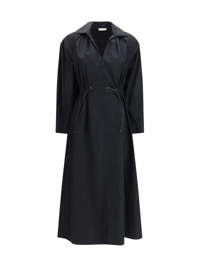 Max Mara Pedaggi Midi Dress In Cotton Poplin In Black