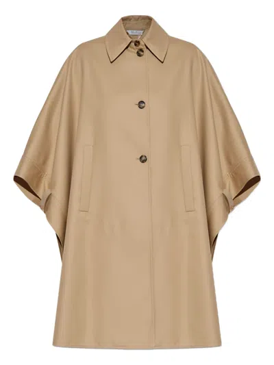 Max Mara Pedale Cape-style Button-up Coat In Neutral