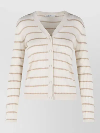 Max Mara Pedale Cashmere Silk V Neck Cardigan In White