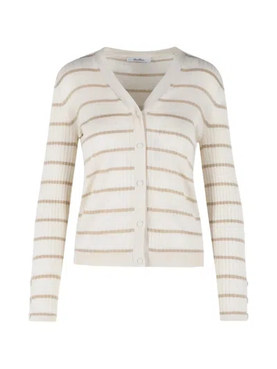 Max Mara Gestreifter Pedale Cardigan Mit V-ausschnitt In Neutral