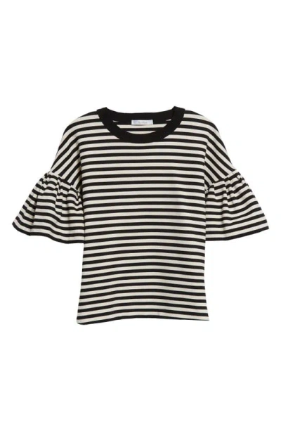 Max Mara Peirak Stripe Bell Sleeve Knit Top In Black White