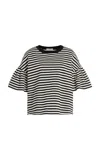 Max Mara Peirak Striped Top With Ruffle Sleeves In Black,white