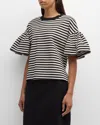 Max Mara Peirak Stripe Bell Sleeve Knit Top In Black White