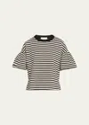 Max Mara Peirak Striped Top With Ruffle Sleeves In Black,white