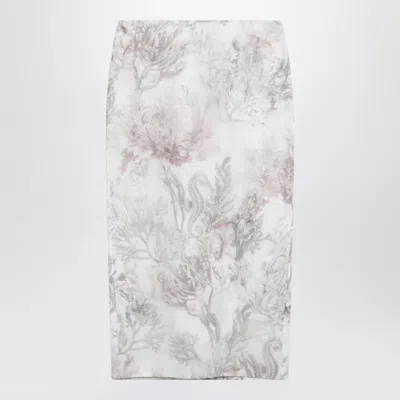 Max Mara Pencil Skirt In Printed Gabardine And Organza In Gray