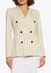 Max Mara Pensile Slim-fit Blazer In Striped Linen-blend