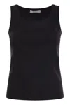 Max Mara Fitted Black Tank Top With Embossed Branding In Black