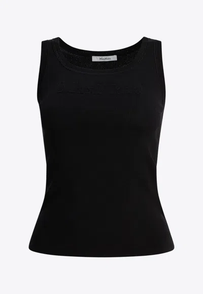 Max Mara Pentola Logo Embroidered Tank Top In Black