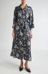 Max Mara Peonia Print Silk Twill Shirtdress In Blue