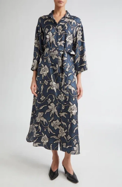 Max Mara Peonia Print Silk Twill Shirtdress In Blue