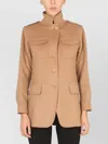Max Mara Peonies Jacket With High Collar And Pockets In Brown