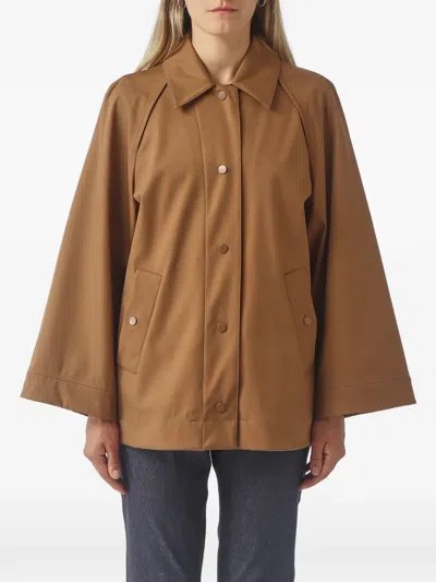 Max Mara Pepli Wide-sleeve Press-stud Coat In Brown