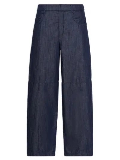 Max Mara Peplo Barrel Leg Trousers In Cotton Denim In Multi