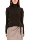 Max Mara Turtleneck Sweater Peplum Hem In Brown